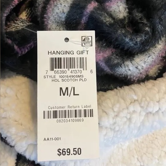 Jenni by Jennifer Moore Short Sherpa Hooded Robe Black/pink/white Plaid Size M/L - Picture 6 of 6